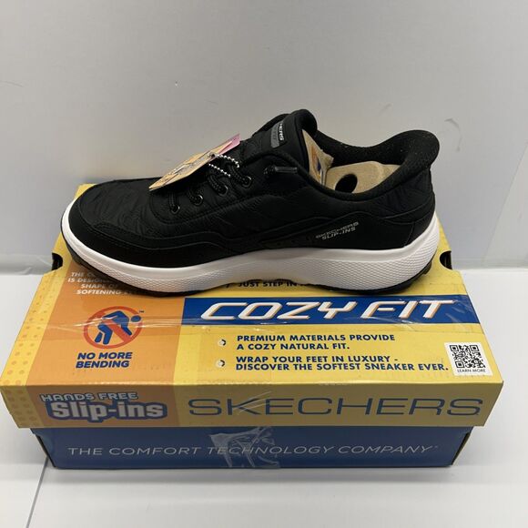 SKECHERS Urban Explore Hands Free Slip-Ins Cozy Fit Black/White Women SZ 9 New - Picture 1 of 9